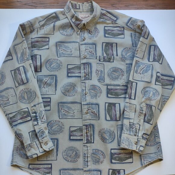 Vintage Woolrich Mens Casual Shirt Button Up Fishing Nature Outdoor Size Large - Picture 3 of 7